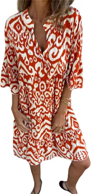 Women's Beach Cover Ups Sundress Casual V Neck Short Sleeve Boho Floral Print Flowy Maxi Summer Dresses