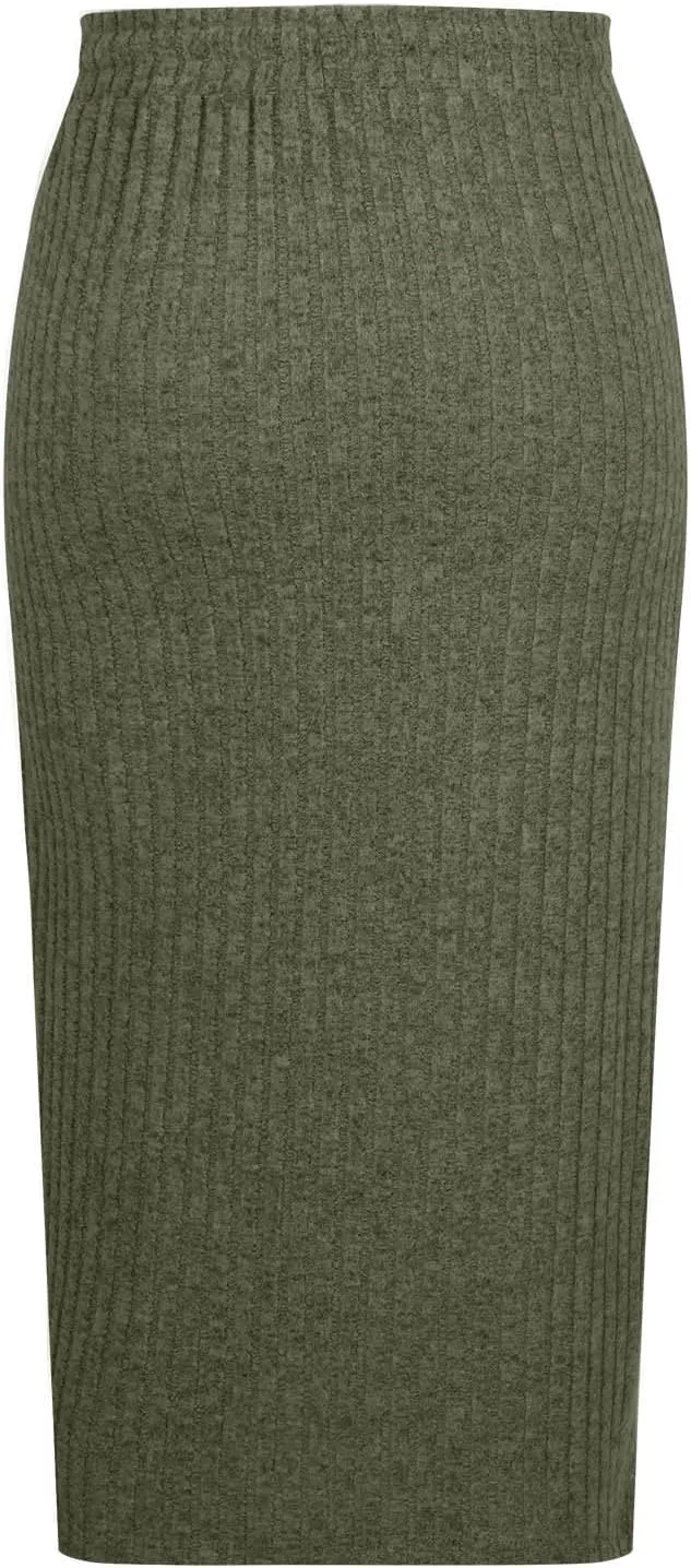 Women's Bodycon Knitted Ribbed Pencil Skirts Elastic High Waisted Midi Long Skirt Trendy Casual Fall Spring Outfit