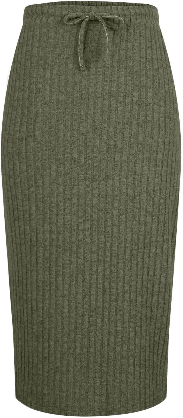 Women's Bodycon Knitted Ribbed Pencil Skirts Elastic High Waisted Midi Long Skirt Trendy Casual Fall Spring Outfit