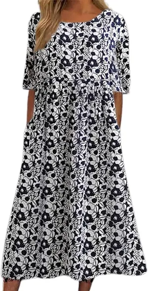 Women's Bohemian Floral Printed Maxi Spring Dress 2025 Colorful Summer Casual Loose Flowy Dresses with Pockets