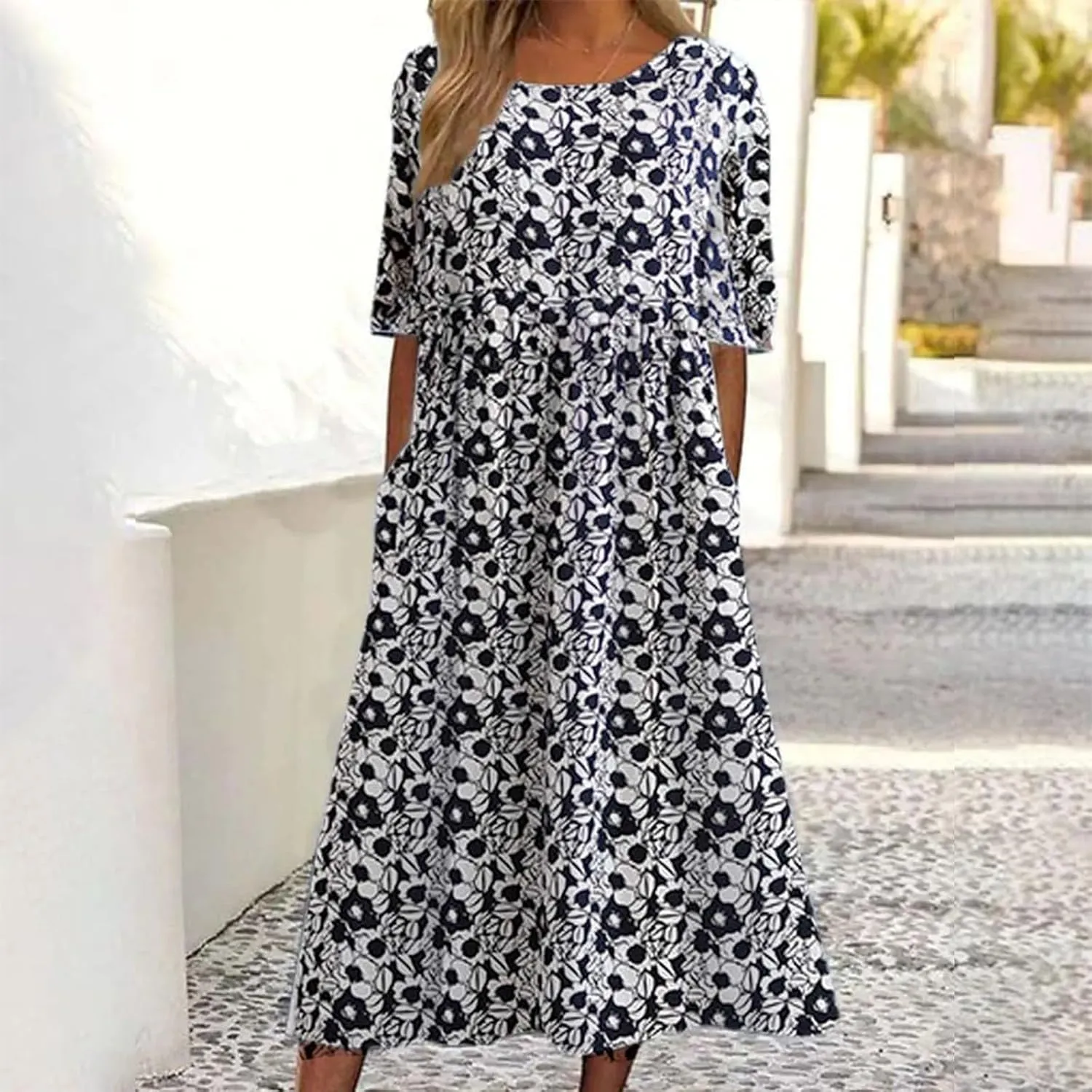 Women's Bohemian Floral Printed Maxi Spring Dress 2025 Colorful Summer Casual Loose Flowy Dresses with Pockets