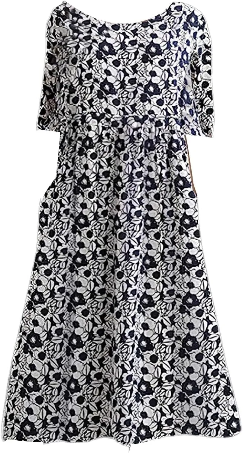 Women's Bohemian Floral Printed Maxi Spring Dress 2025 Colorful Summer Casual Loose Flowy Dresses with Pockets