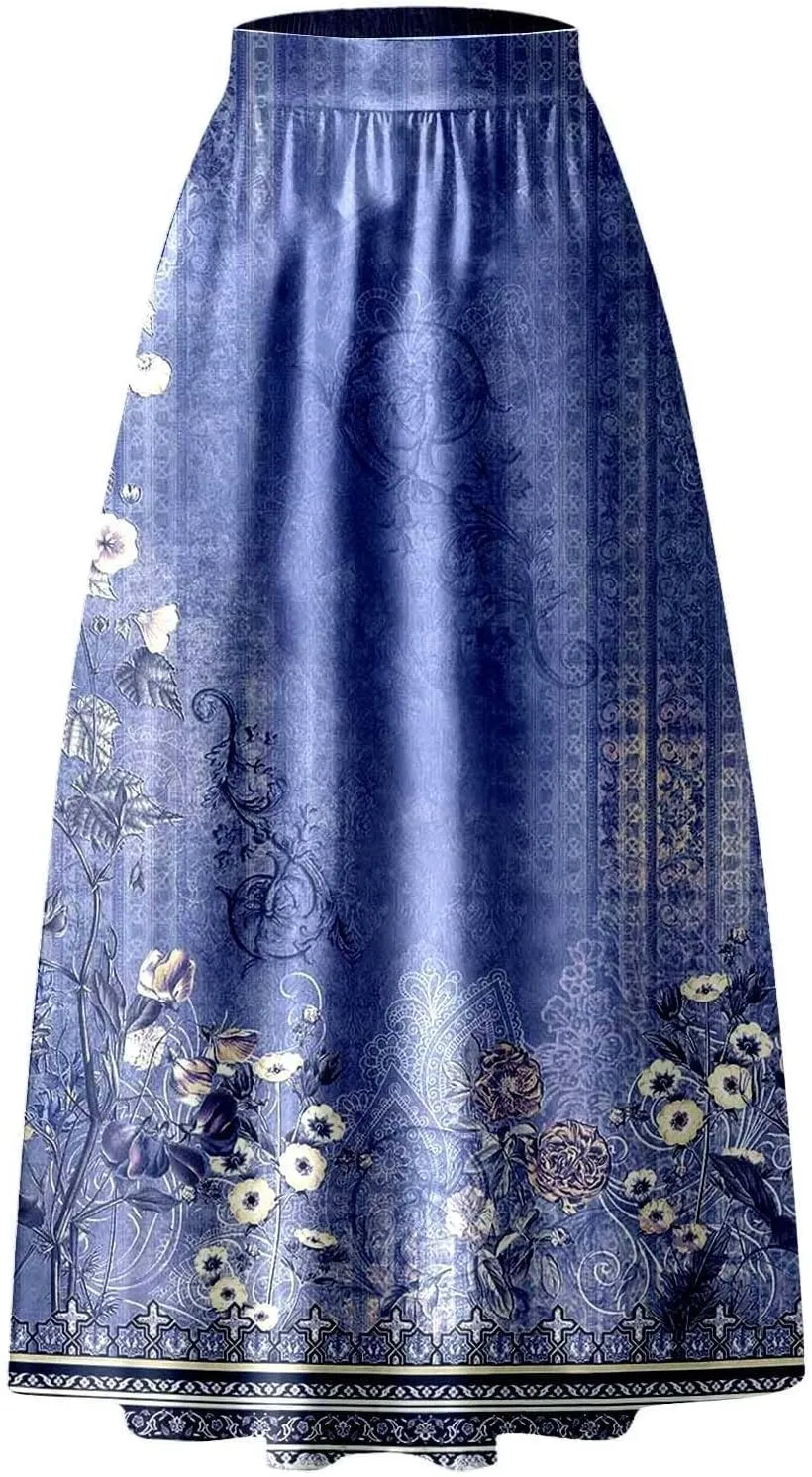 Womens Bohemian Flowy Floral Print Boho Long Maxi Skirts for Women Trendy Summer Casual Pleated Skirt Dress 2025
