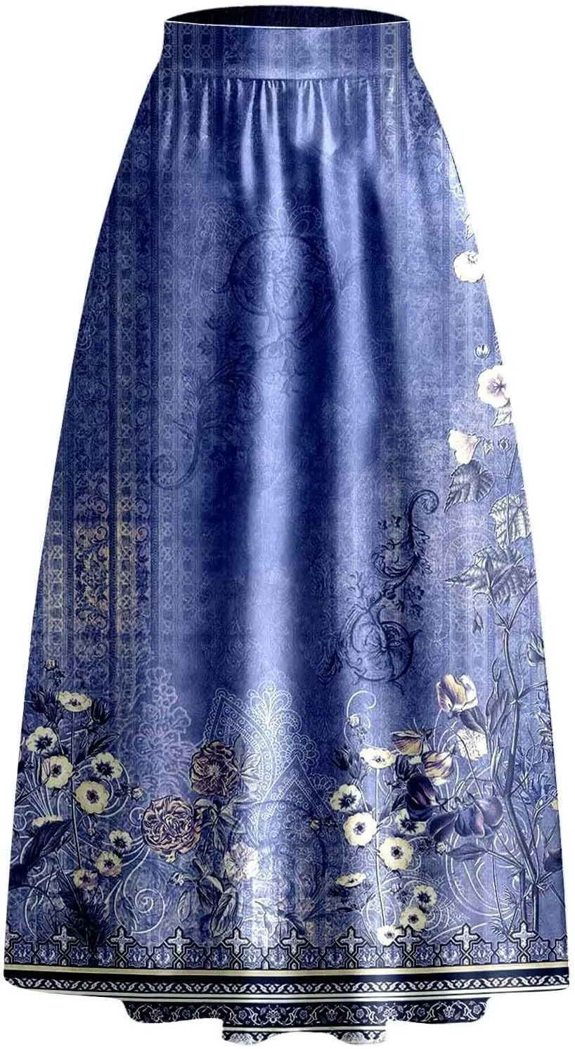 Womens Bohemian Flowy Floral Print Boho Long Maxi Skirts for Women Trendy Summer Casual Pleated Skirt Dress 2025