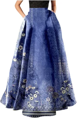 Womens Bohemian Flowy Floral Print Boho Long Maxi Skirts for Women Trendy Summer Casual Pleated Skirt Dress 2025