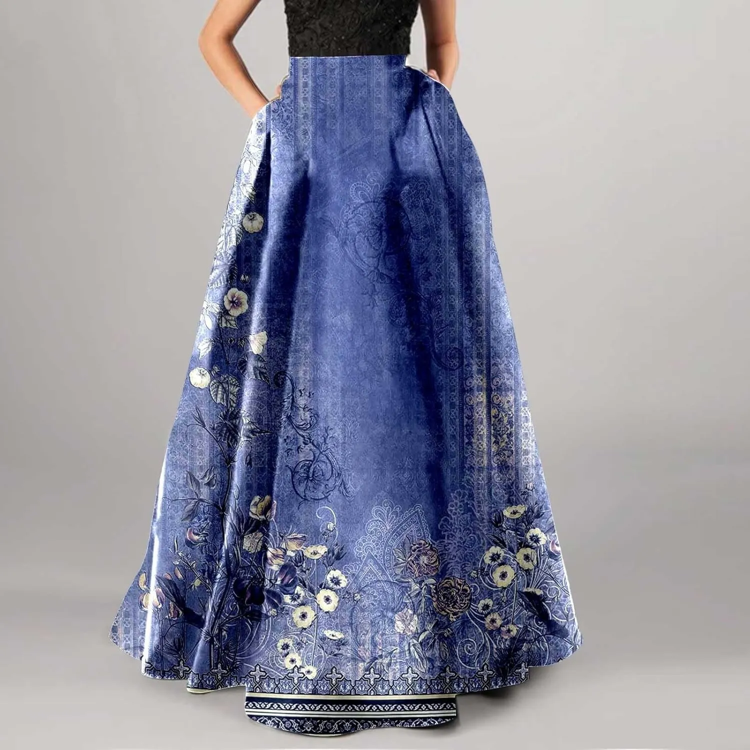 Womens Bohemian Flowy Floral Print Boho Long Maxi Skirts for Women Trendy Summer Casual Pleated Skirt Dress 2025