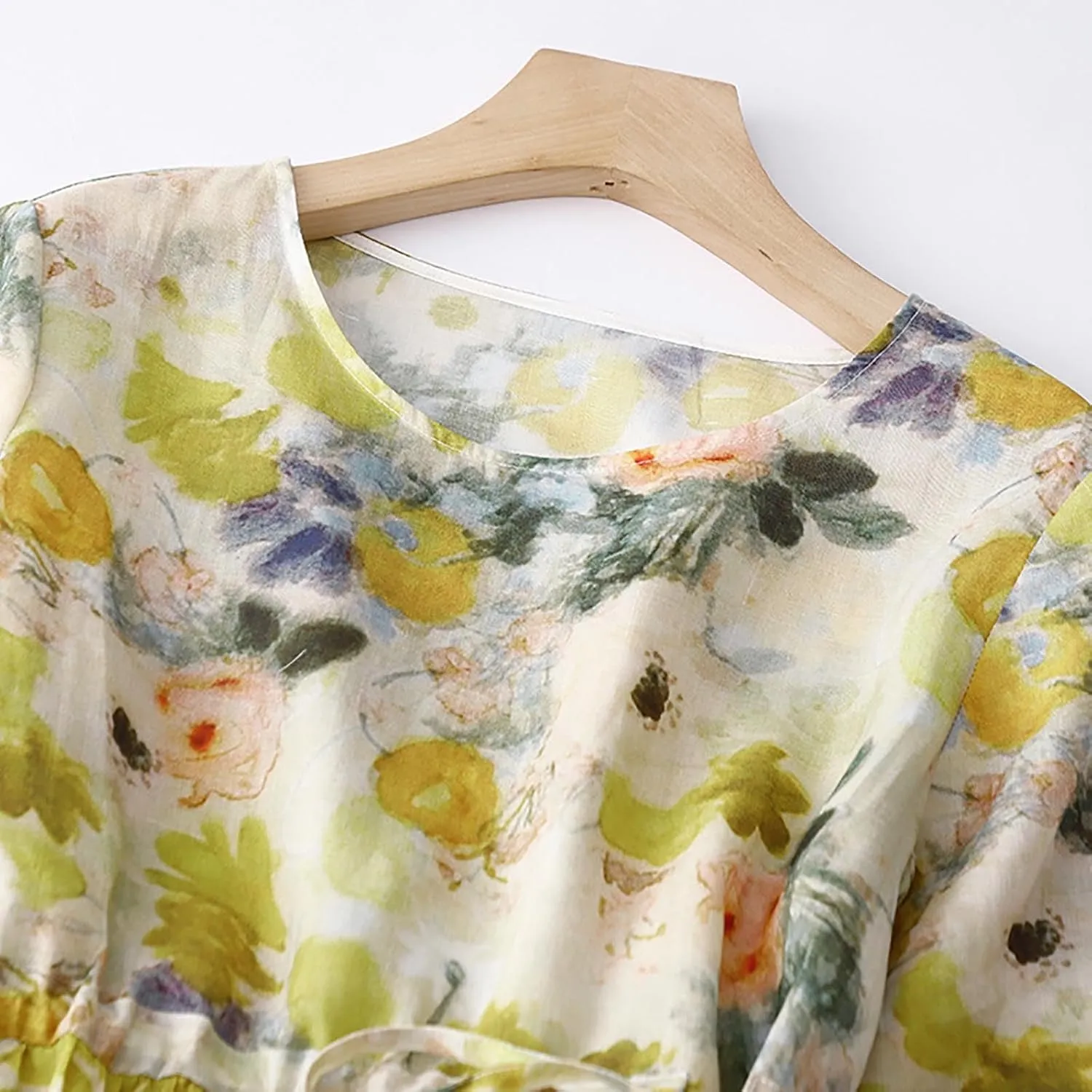 Womens Boho Floral Dresses Cotton Linen Short Sleeves Maxi Swing Dress, Summer Dress for Women 2024 Beach Sundress