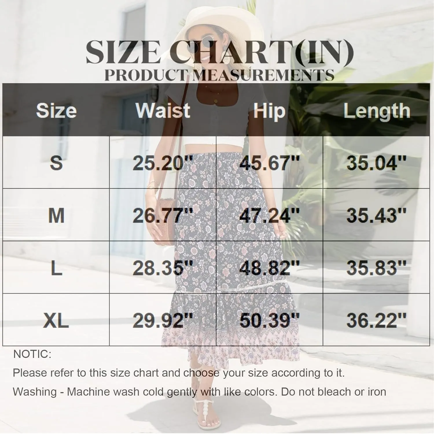 Women's Boho Floral Maxi Skirts Flowy High Waist Summer Pleated A Line Long Skirts for Women Beach Vacation Clothes for Women