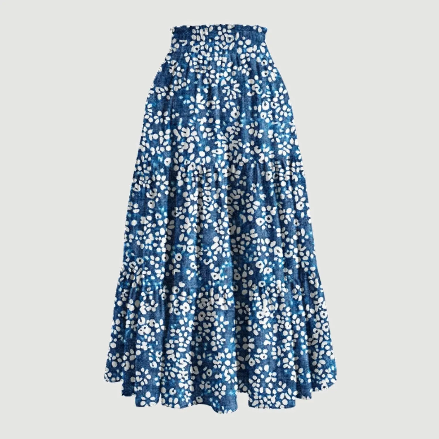 Womens Boho Floral Print Maxi Skirt Summer Drawstring High Waisted Tiered Long Skirts Flowy Beach Vacation Skirts
