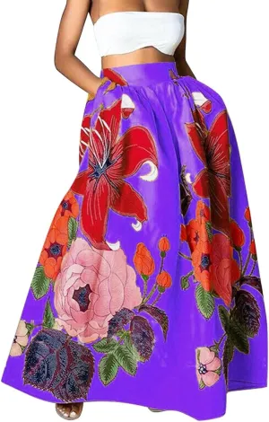 Women's Boho Skirt Summer Casual Loose Trendy Elastic High Waist Floral Print Bohemian Sun Beach Maxi Skirts 2025