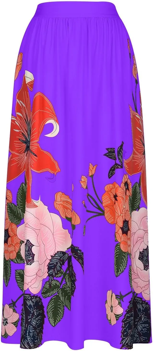 Women's Boho Skirt Summer Casual Loose Trendy Elastic High Waist Floral Print Bohemian Sun Beach Maxi Skirts 2025
