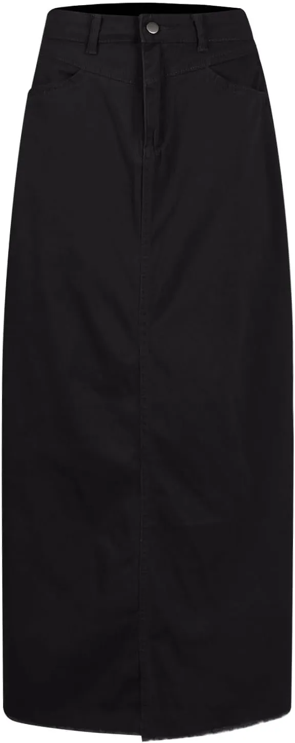 Women's Boho Skirts Summer Casual Loose Trendy Elastic Waist Solid Color Sun Beach Long Maxi Denim Skirt, S-XL