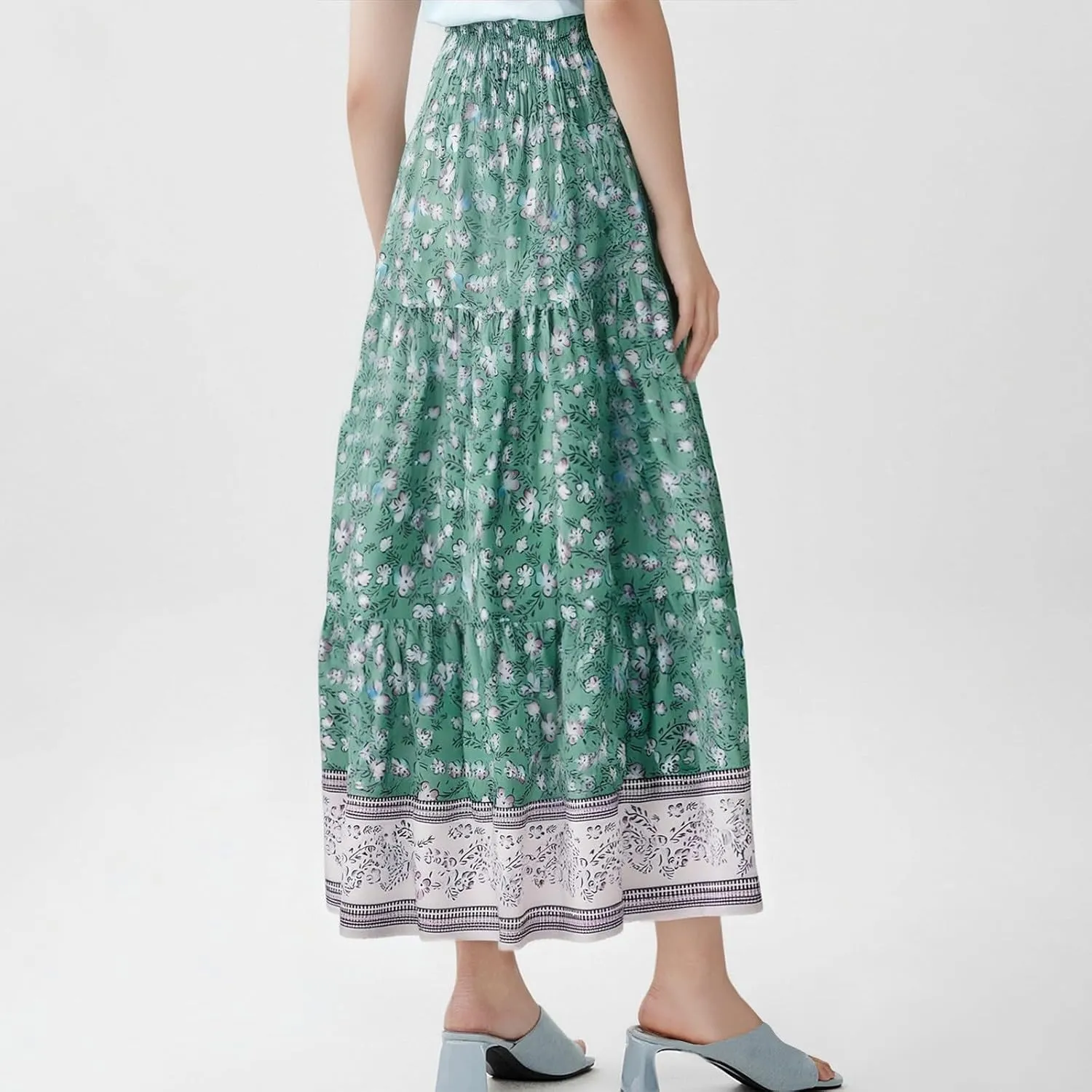 Womens Casual Boho High Waisted Flowy Maxi Skirts 2025 Summer Trendy Floral A Line Tiered Long Skirt