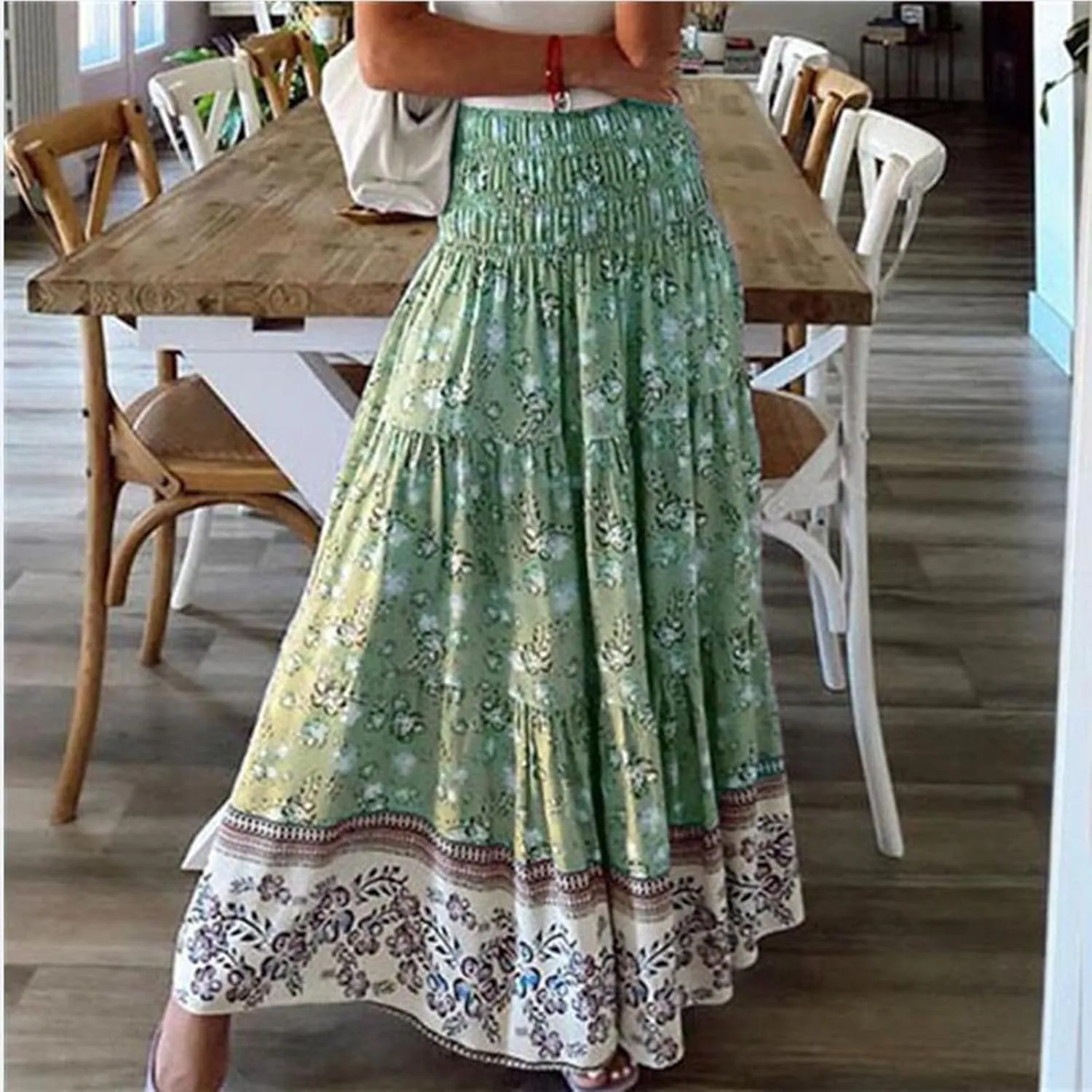 Womens Casual Boho High Waisted Flowy Maxi Skirts 2025 Summer Trendy Floral A Line Tiered Long Skirt