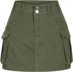 Women's Casual Button Zipper Skirt High Waist Solid Color Jean Skirt Stretch Sexy Cute Denim Skirts with Pockets