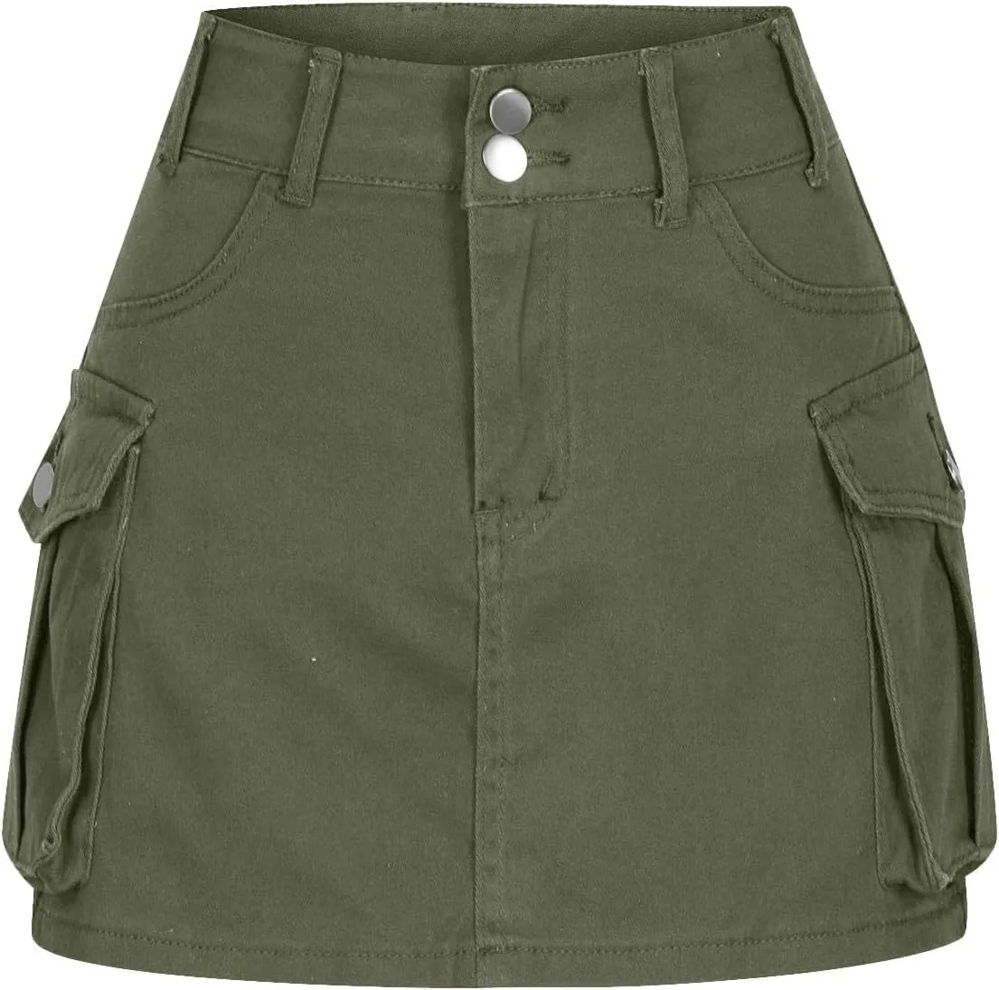 Women's Casual Button Zipper Skirt High Waist Solid Color Jean Skirt Stretch Sexy Cute Denim Skirts with Pockets
