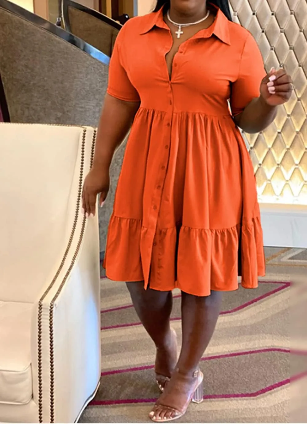 Womens Casual Dresses Short Sleeve Button Down Plus Size Midi Summer Dress