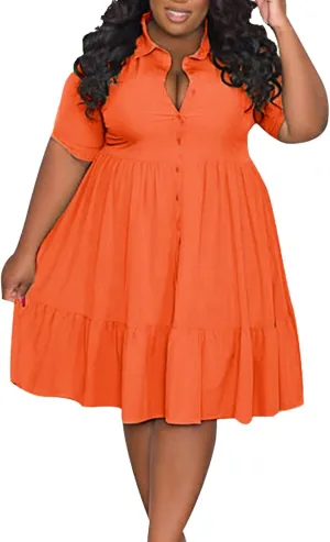 Womens Casual Dresses Short Sleeve Button Down Plus Size Midi Summer Dress