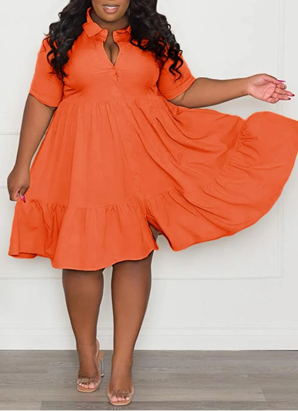 Womens Casual Dresses Short Sleeve Button Down Plus Size Midi Summer Dress