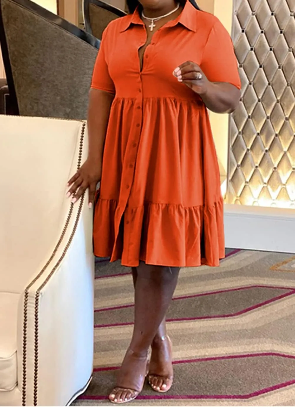 Womens Casual Dresses Short Sleeve Button Down Plus Size Midi Summer Dress