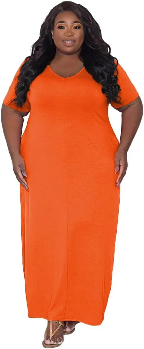 Women's Casual Maxi Dresses Summer Short Sleeve Loose Beach Dress Sundress