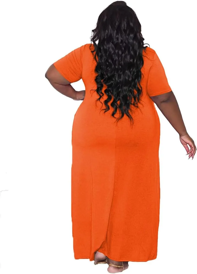 Women's Casual Maxi Dresses Summer Short Sleeve Loose Beach Dress Sundress