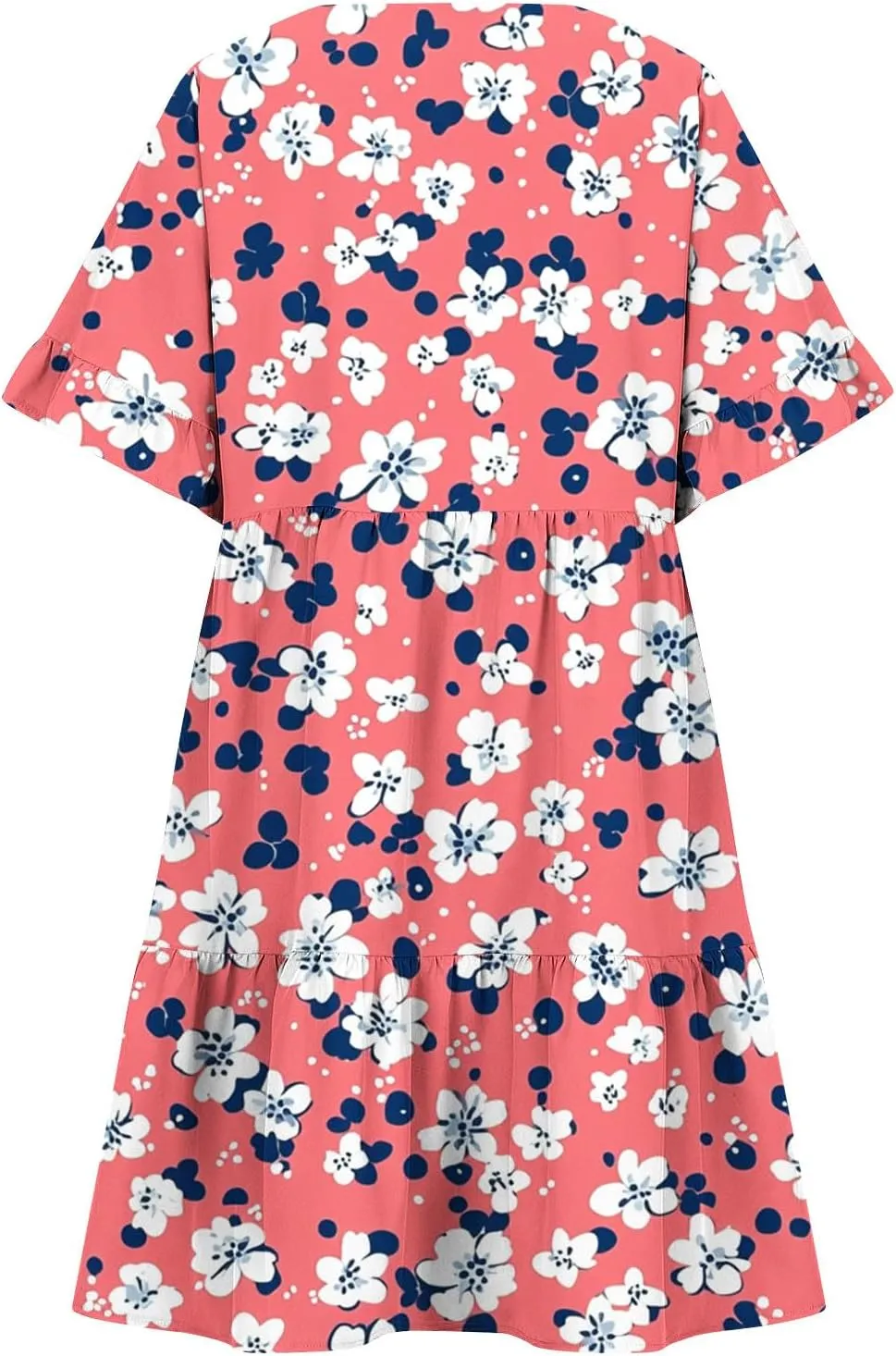 Women's Casual Ruffle Beach Dresses Trendy 2025 Summer Floral Print Loose V Neck A-Line Short Sleeve Mini Dress with Pockets