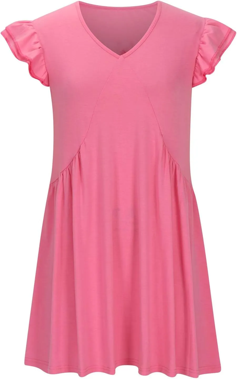 Womens Casual Short Dress Flutter Short Sleeve Ruffle Dresses Trendy Flowy V-Neck Swing Dress A-Line Mini Sundress