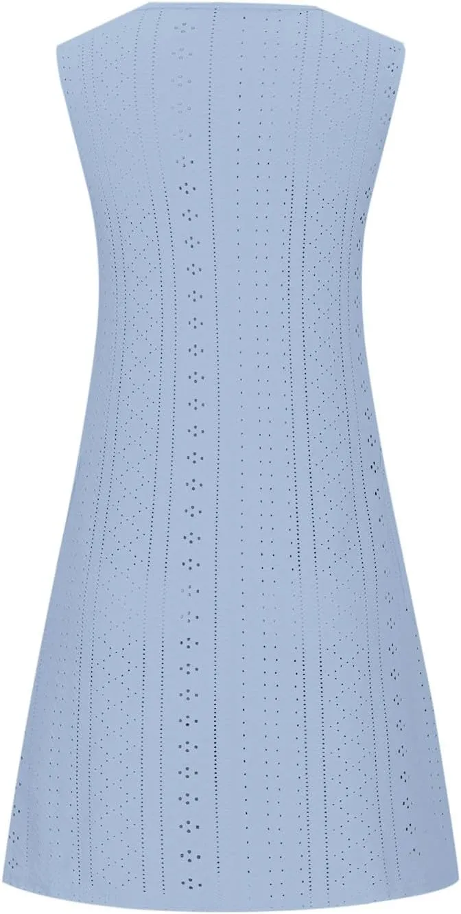 Womens Casual Summer Dresses Sleeveless Crewneck Tank Midi Dress with Pockets Trendy Spring Loose Beach Sundress