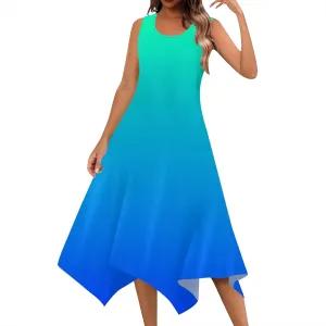 Women's Casual Summer Solid Color Midi Dress Sleeveless Swing Tank Sundress Pleated Tshirt Beach Cover Ups Dresses