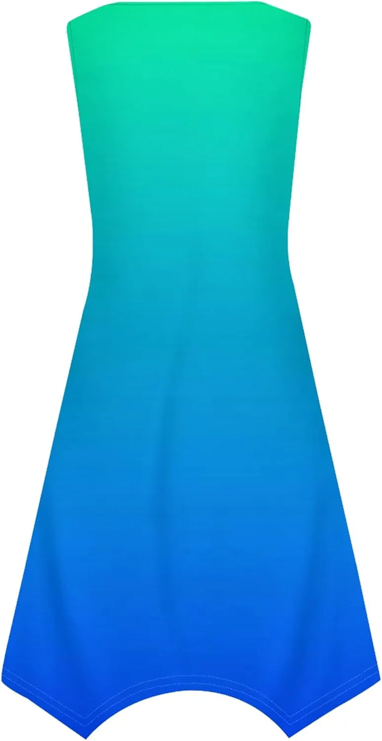 Women's Casual Summer Solid Color Midi Dress Sleeveless Swing Tank Sundress Pleated Tshirt Beach Cover Ups Dresses