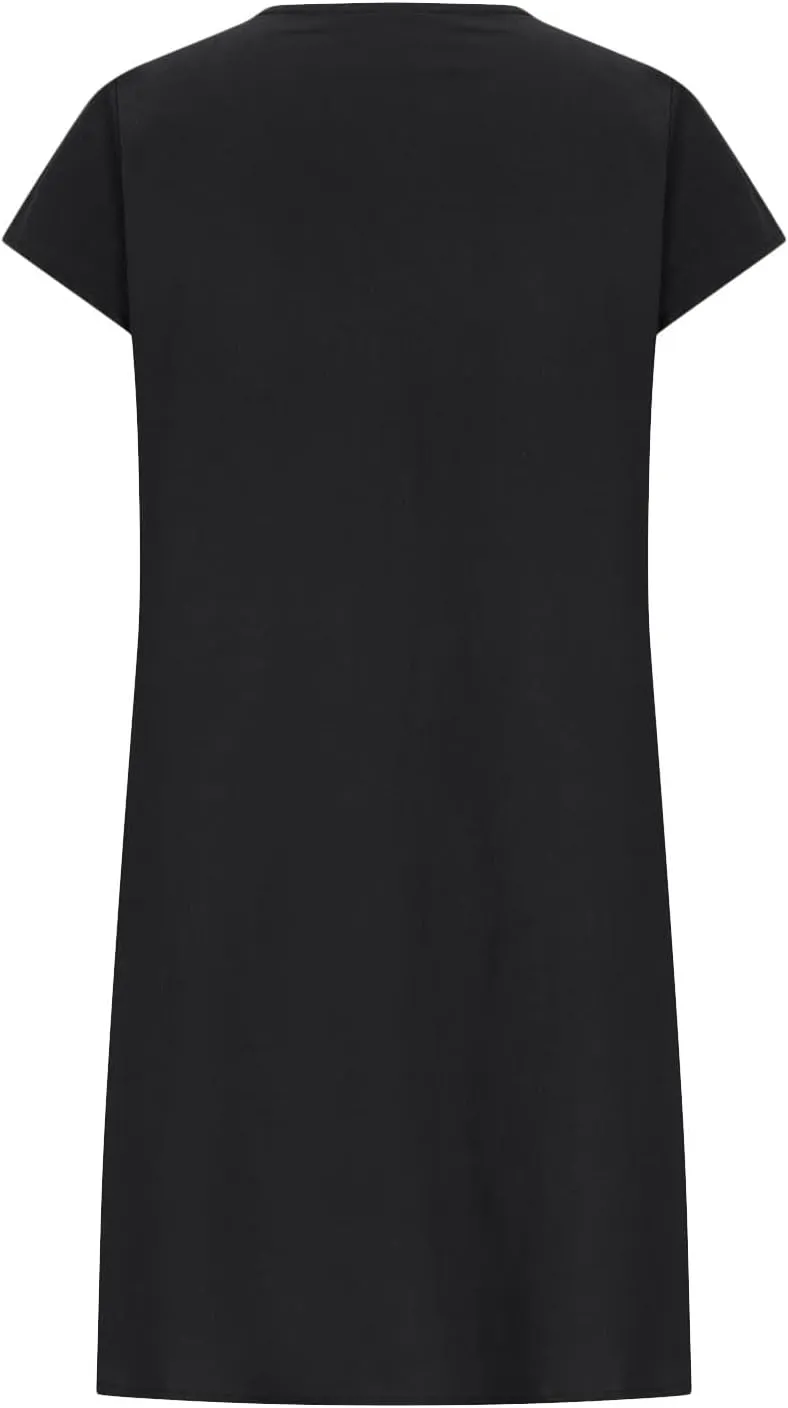 Women's Cotton Linen Dress Pleated Summer Dresses Round Neck Short Sleeve Sundress Beach Vacation Casual Mini Dress