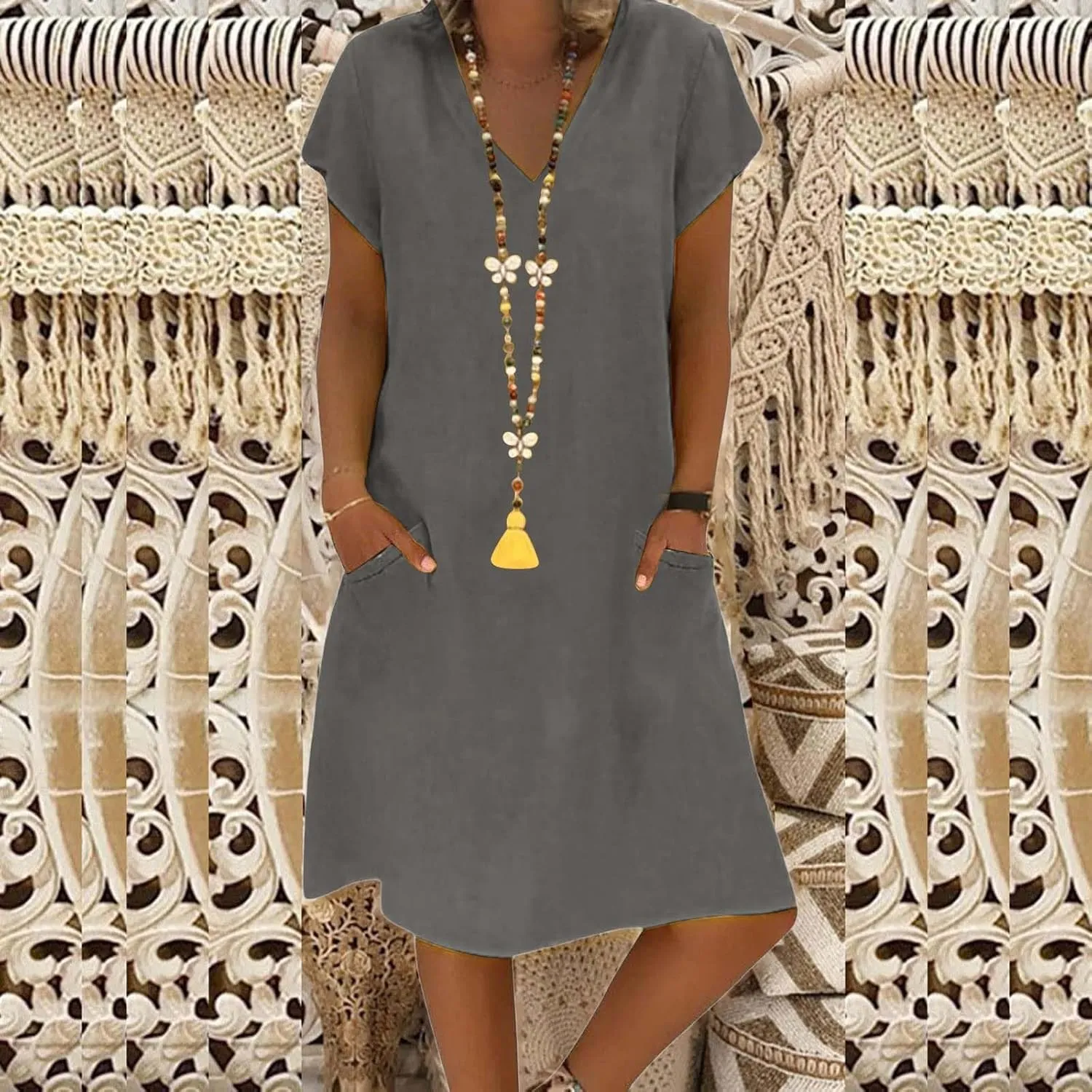 Women's Cotton Linen Maxi Dresses Summer Cup Sleeve Comfy Sundresses Beach Wear Trendy Spring Vacation Clothes 2025