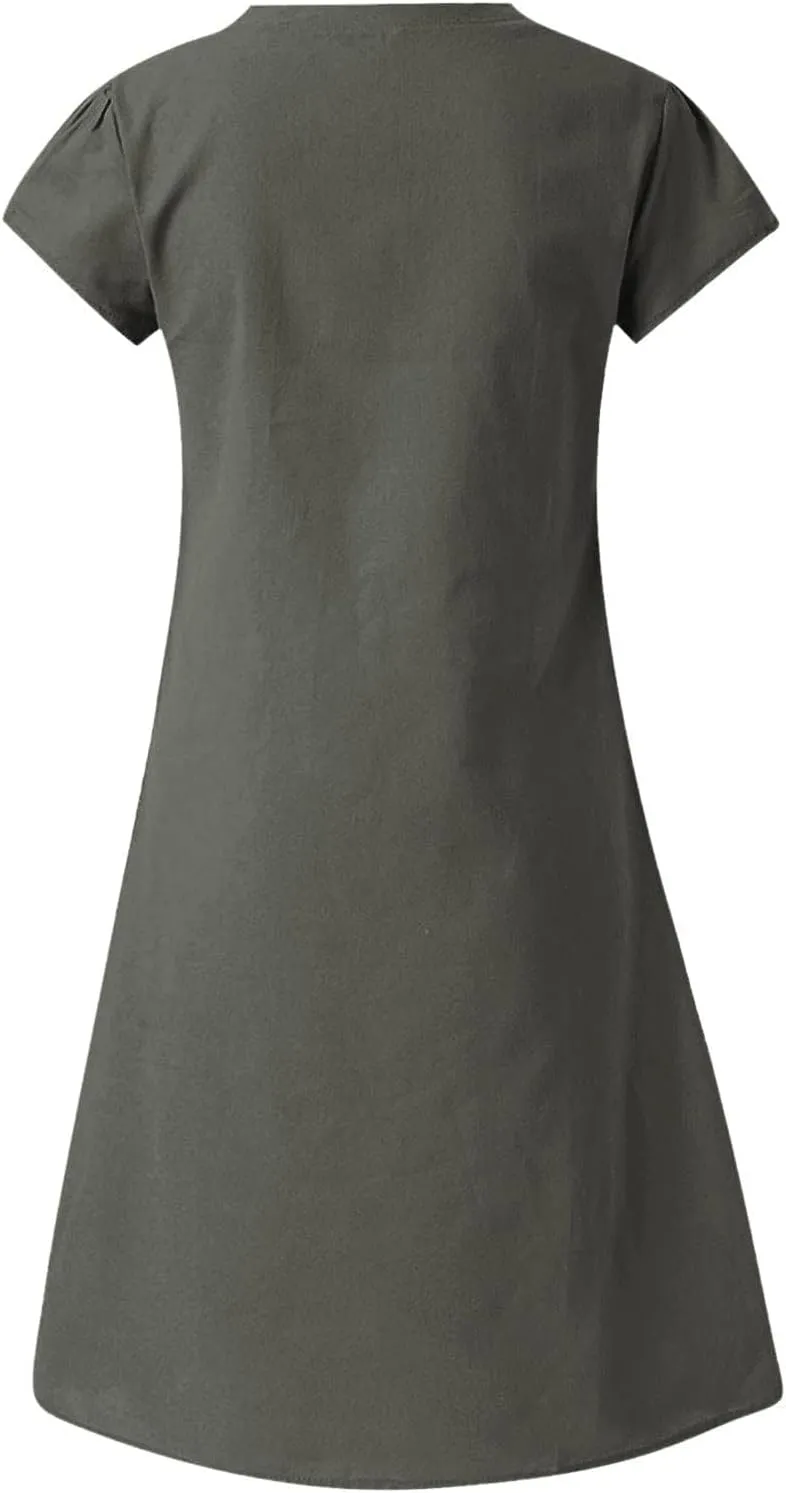 Women's Cotton Linen Maxi Dresses Summer Cup Sleeve Comfy Sundresses Beach Wear Trendy Spring Vacation Clothes 2025
