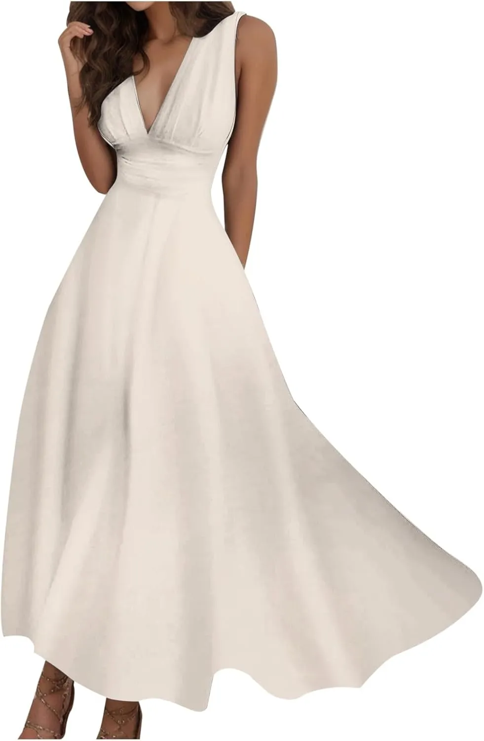Women's Deep V Neck Prom Dresses Maxi Dress Summer Beach Vacation A Line Formal Evening Gowns Ladies Sundresses