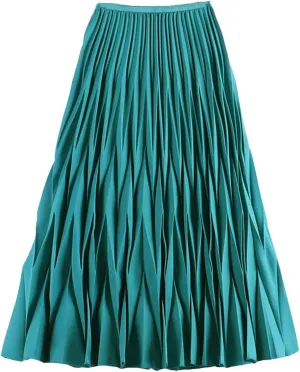 Women's Diamond Pleated Solid Color A-Line Maxi Skirt