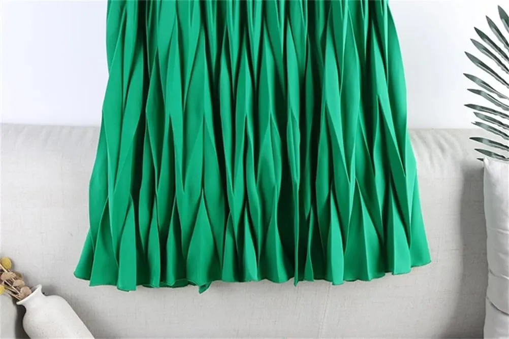 Women's Diamond Pleated Solid Color A-Line Maxi Skirt