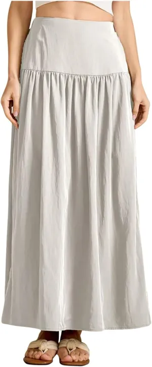Women's Elastic High Waisted Skirts Summer Pleated Boho Maxi Long Skirts Casual Trendy Flowy Swing A-line Midi Skirt