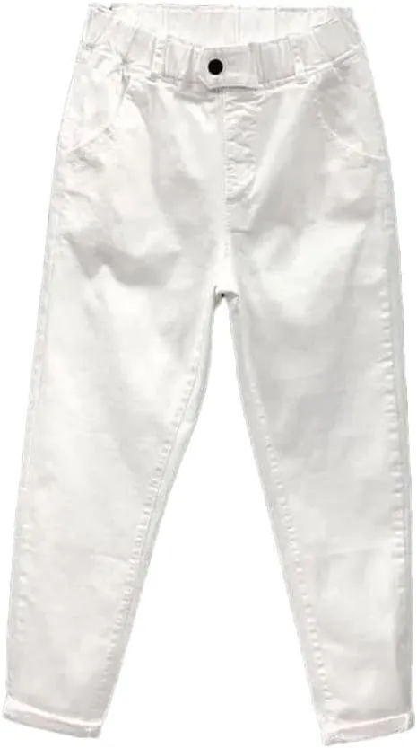 Women's Elastic Waist Solid Color Jeans Summer Casual All-Matched Cotton Harem Pants