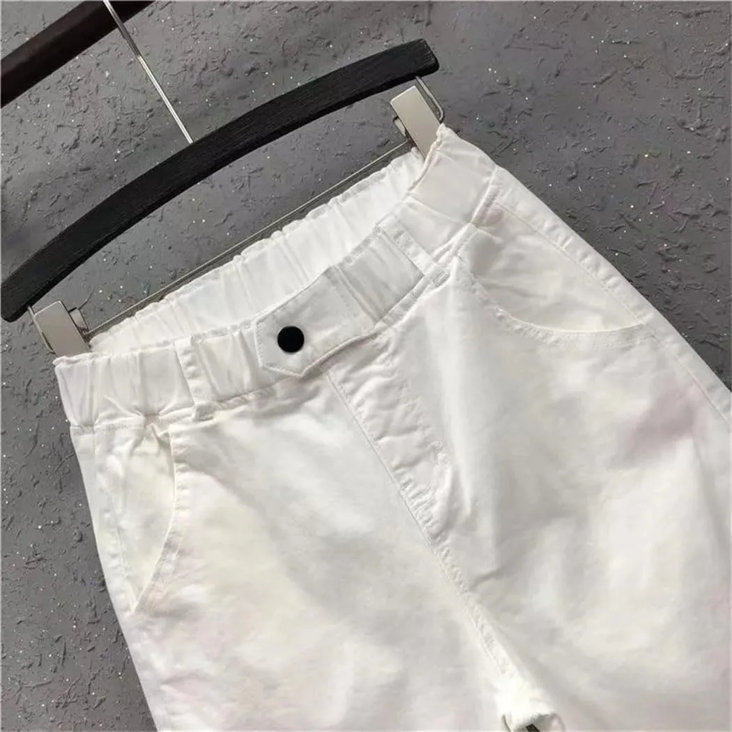 Women's Elastic Waist Solid Color Jeans Summer Casual All-Matched Cotton Harem Pants