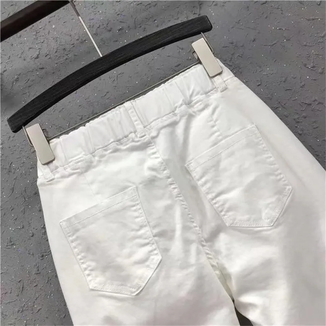 Women's Elastic Waist Solid Color Jeans Summer Casual All-Matched Cotton Harem Pants