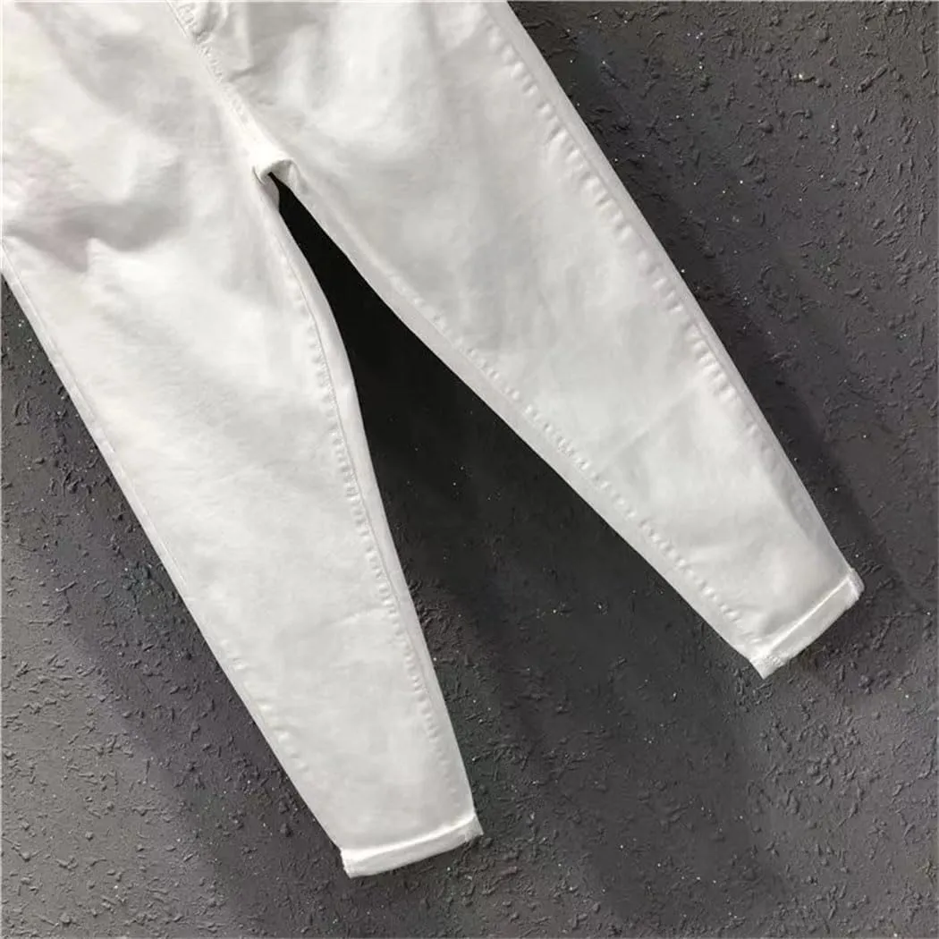 Women's Elastic Waist Solid Color Jeans Summer Casual All-Matched Cotton Harem Pants