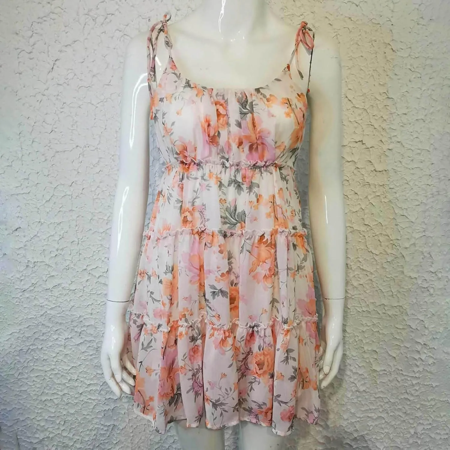 Womens Floral Mini Dress 2025 Boho Summer Spaghetti Strap Skater Dresses Sexy Sleeveless Ruffle Flowy Swing Tiered Dress