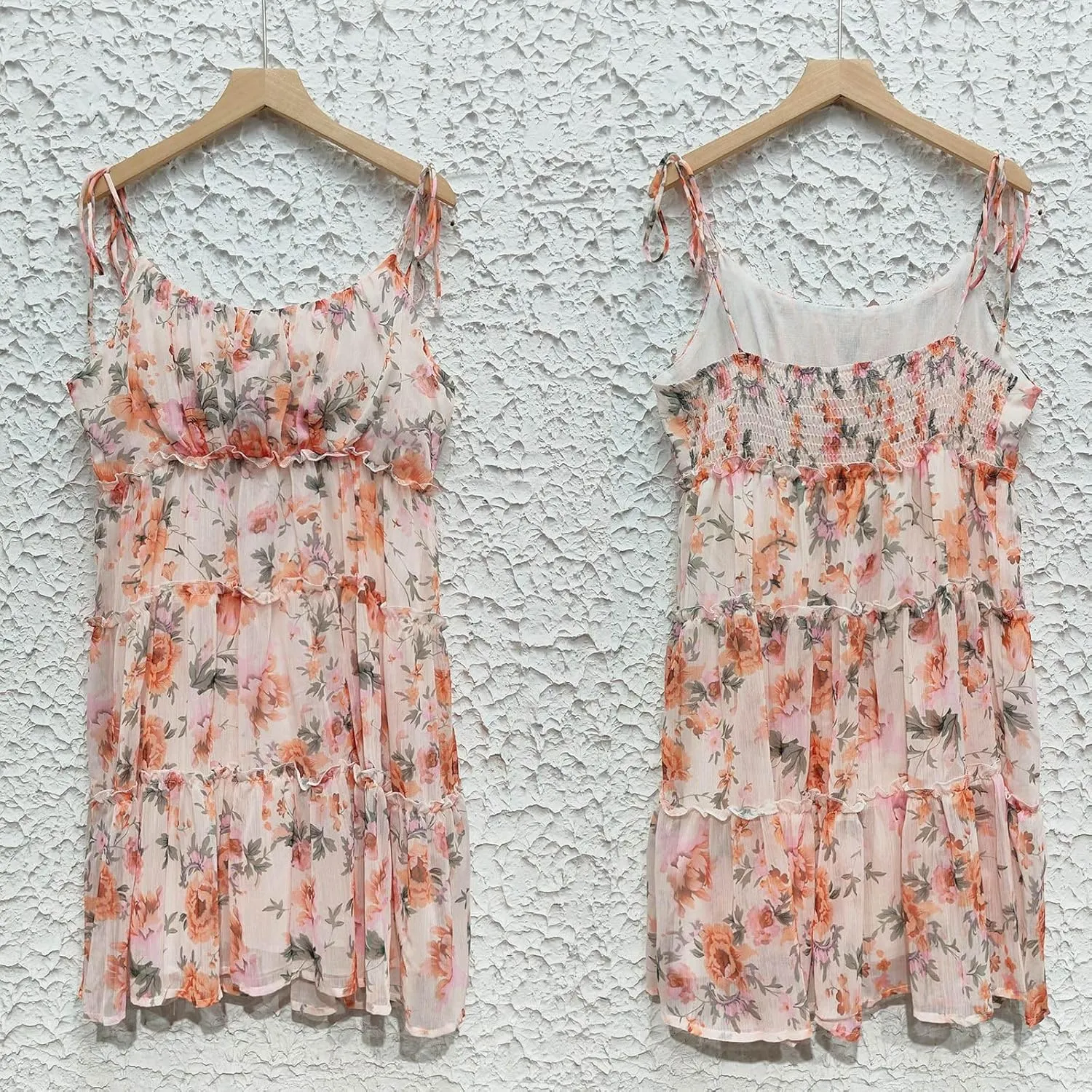 Womens Floral Mini Dress 2025 Boho Summer Spaghetti Strap Skater Dresses Sexy Sleeveless Ruffle Flowy Swing Tiered Dress