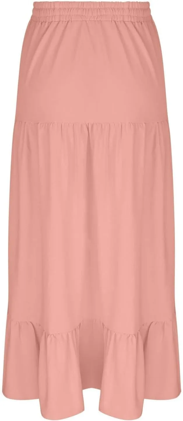 Women's Flowy Boho Maxi Skirt Elastic High Waist A Line Pleated Tiered Summer Casual Beach Long Skirts with Pocket Side Split