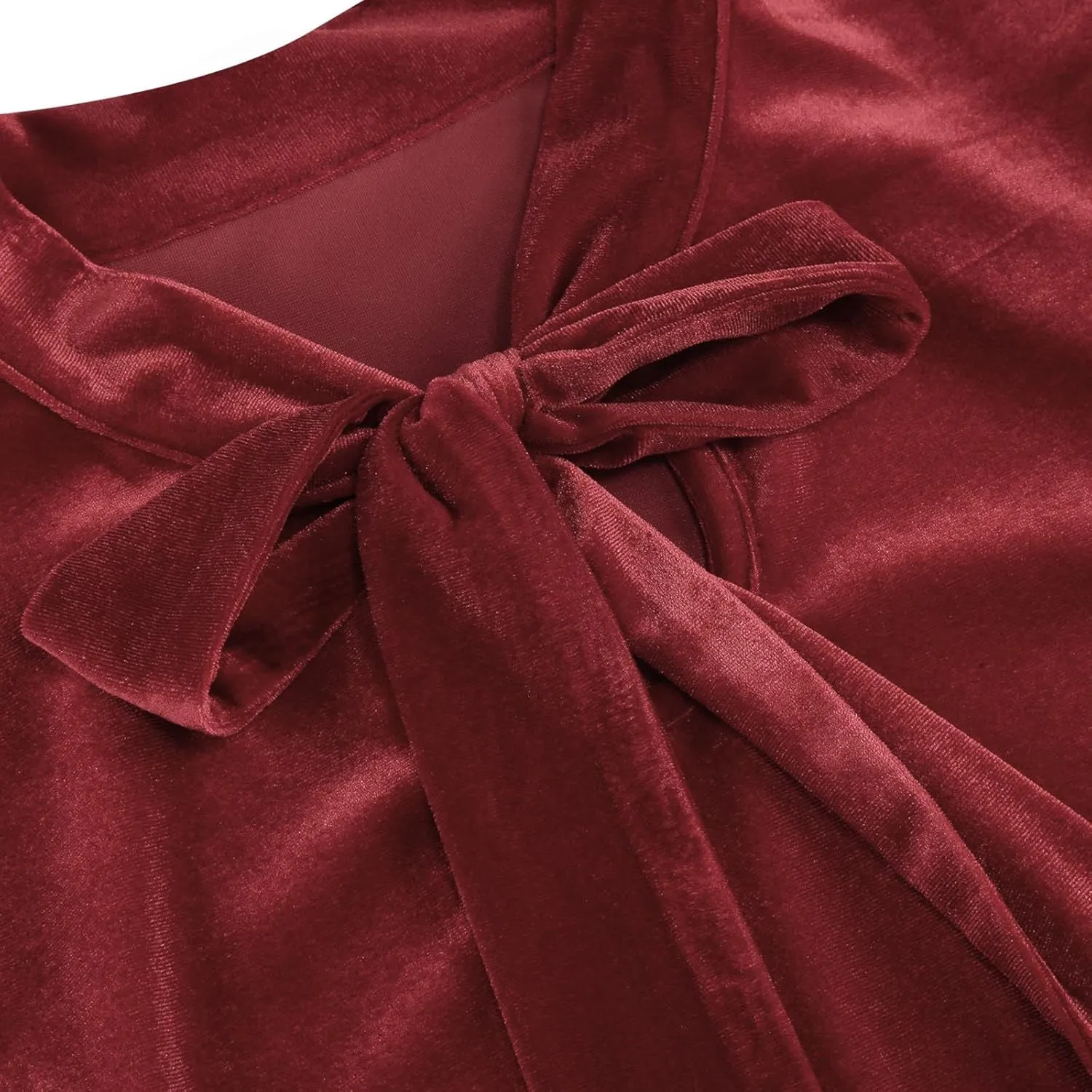 Women's Formal Velvet Ruffle Pleated Tie Neck Wrap Evening Cocktail Party Dress Dressy Short Sleeve Flowy Midi Dress