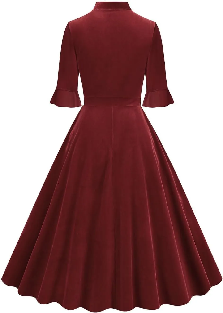 Women's Formal Velvet Ruffle Pleated Tie Neck Wrap Evening Cocktail Party Dress Dressy Short Sleeve Flowy Midi Dress