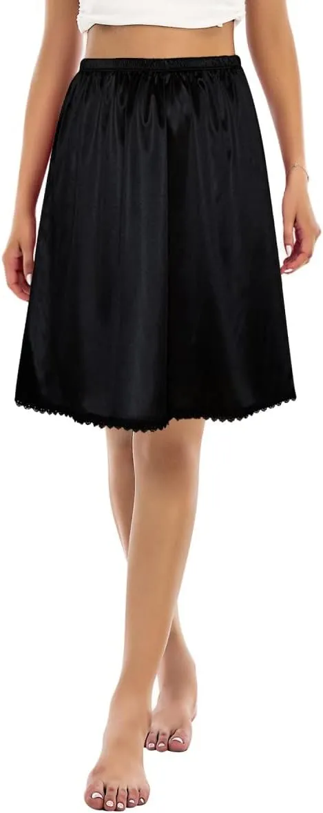 Women's Half Slips for Under Dresses Anti-static Elastic Waist Lace Plus Size Long Underskirt