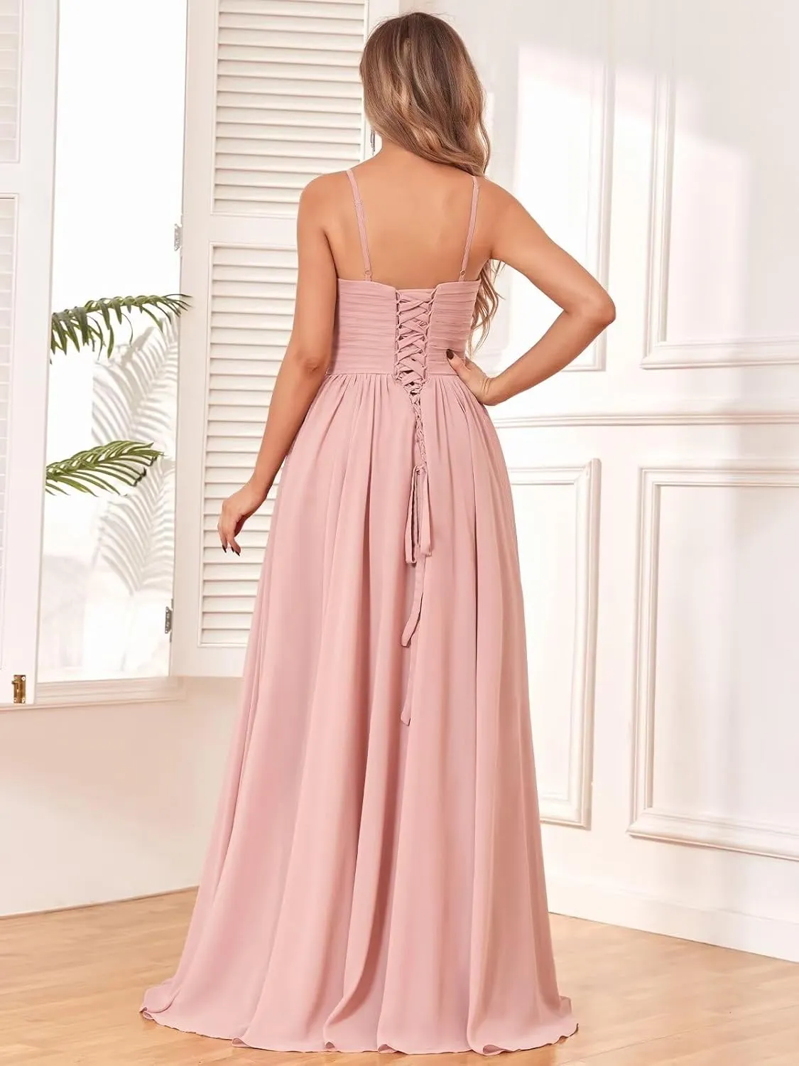 Women's Halter Chiffon Bridesmaid Dresses Long Pleated Sleeveless Empire Waist Formal Dresses