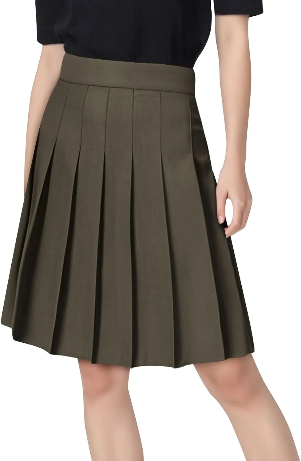 Women's High Waist Pleated Midi Skirt Plus Size Skater Tennis Skirt Comfort School Uniform Skirt with Shorts